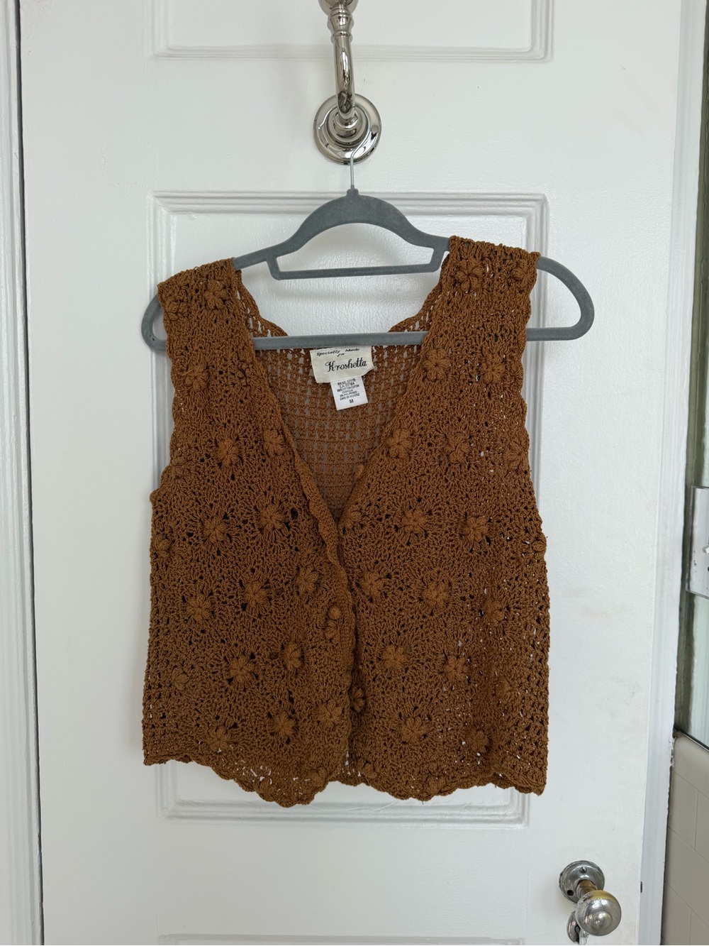 Vintage Crochet Vest in Deep Brown